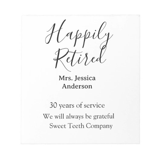 Happy retirement add name 退職した of service ノートパッド (正面)
