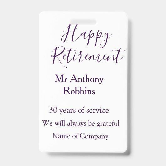 Happy retirement add name 退職した of service バッジ (正面)