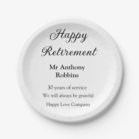 Happy retirement add name 退職した of service ペーパープレート (正面)