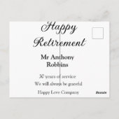 Happy retirement add name 退職した of service ポストカード (裏面)