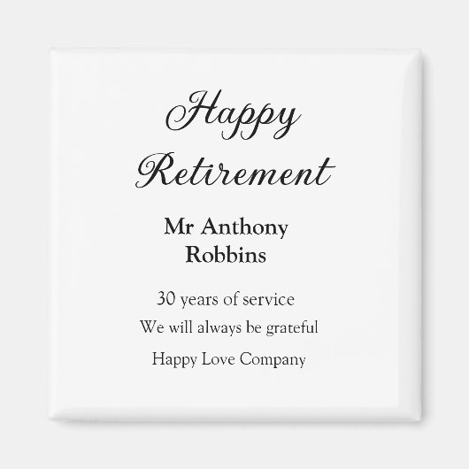 Happy retirement add name 退職した of service マグネット (正面)