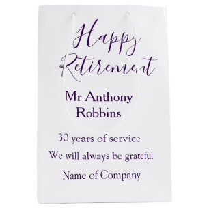 Happy retirement add name 退職した of service ミディアムペーパーバッグ