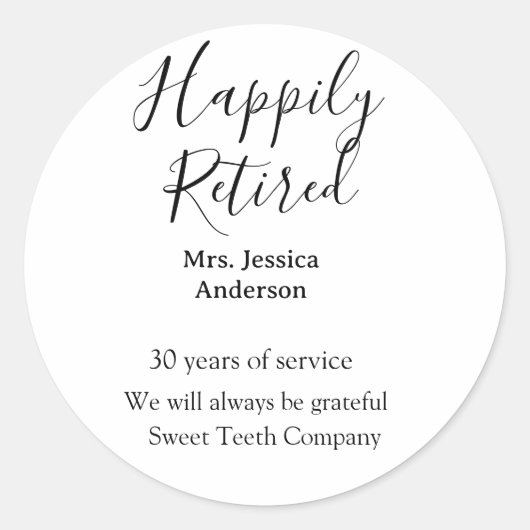 Happy retirement add name 退職した of service ラウンドシール (正面)