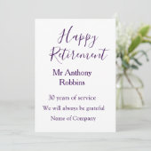 Happy retirement add name 退職した of service 招待状 (スタンド正面)