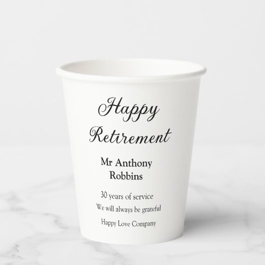 Happy retirement add name 退職した of service 紙コップ (正面)