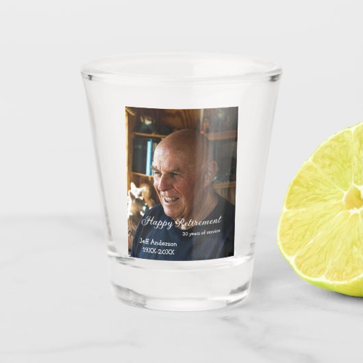 Happy retirement add name photo years of service r ショットグラス (正面)