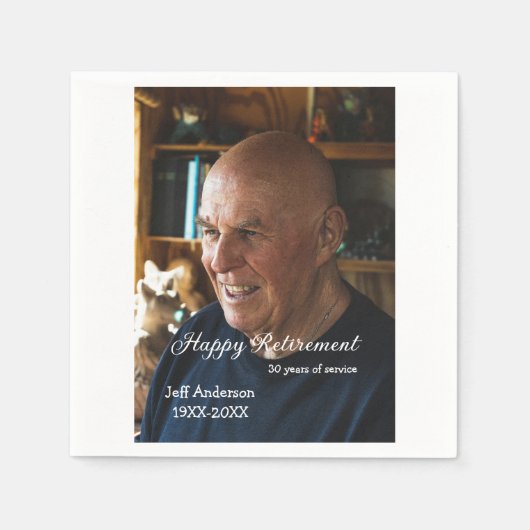 Happy retirement add name photo years of service r スタンダードカクテルナプキン (正面)