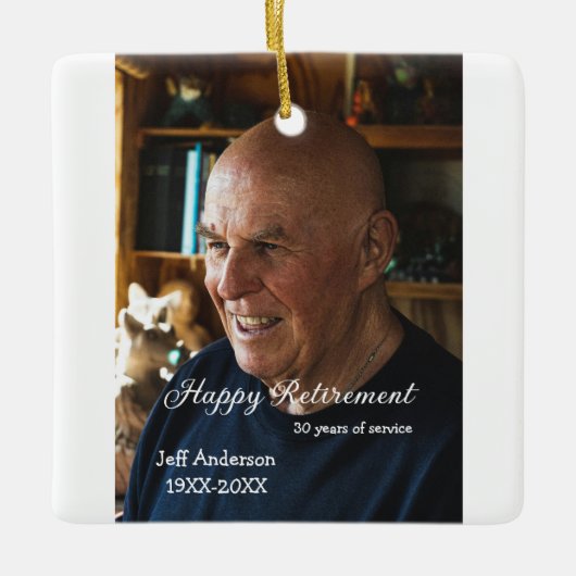 Happy retirement add name photo years of service r セラミックオーナメント (正面)