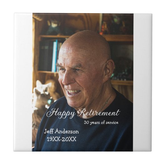 Happy retirement add name photo years of service r タイル (正面)