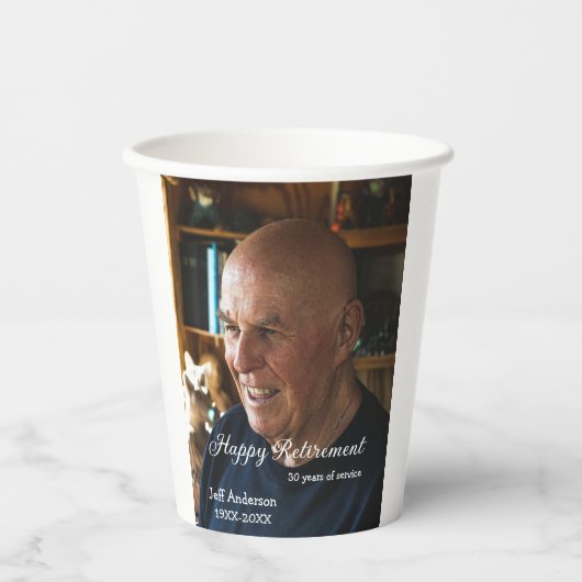 Happy retirement add name photo years of service r 紙コップ (正面)