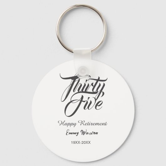 Happy retirement bold letter name year elegant sim キーホルダー (正面)