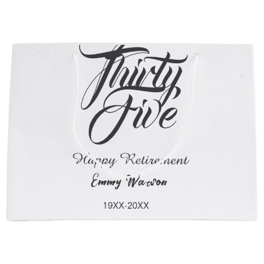 Happy retirement bold letter name year elegant sim ラージペーパーバッグ (正面)