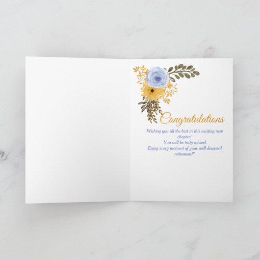 Happy Retirement Floral Yellow And Blue Flowers カード (内部)