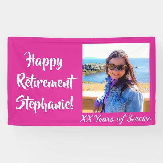 Happy Retirement Pink Photo Retirementパーティー 横断幕 (横)