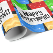 Happy Retirement, Primary Color Squaresパーティー ラッピングペーパー (ロールコーナー)