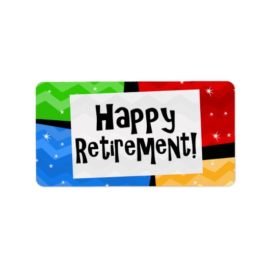 Happy Retirement, Primary Color Squaresパーティー ラベル (正面)