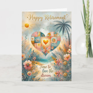 Happy Retirement Whimsical Heart Floral Greeting  シーズンカード