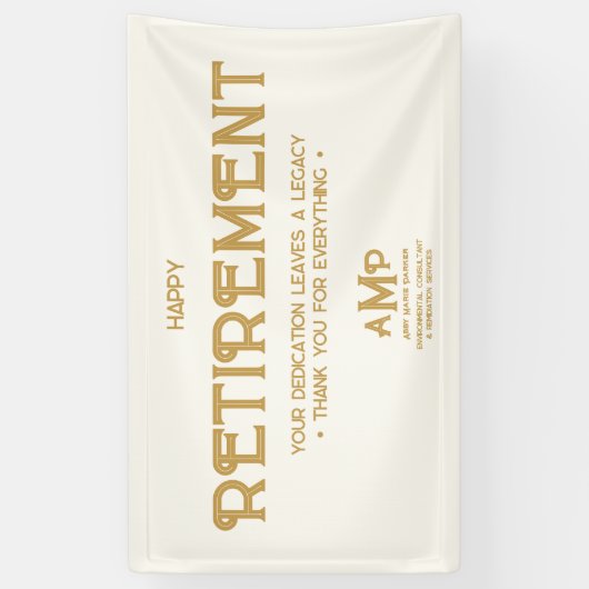 Happy Retirement White and Gold Monogram 横断幕 (縦)