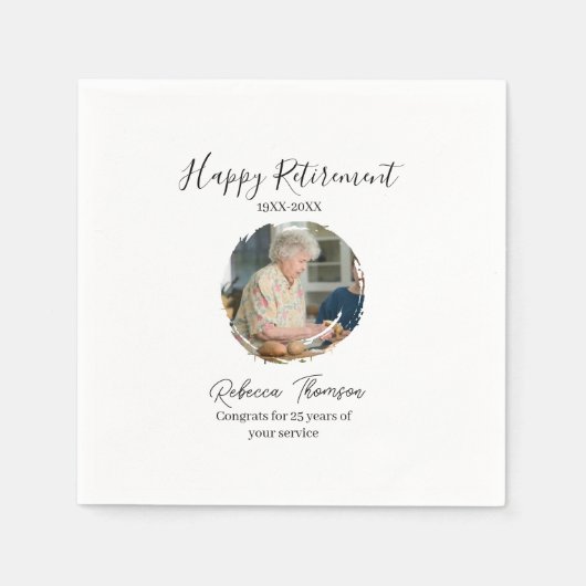 Happy retirement year name circle photo retired スタンダードカクテルナプキン (正面)