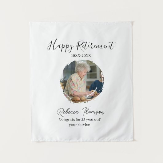 Happy retirement year name circle photo retired タペストリー (正面)