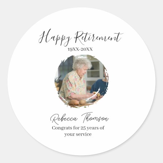 Happy retirement year name circle photo retired ラウンドシール (正面)