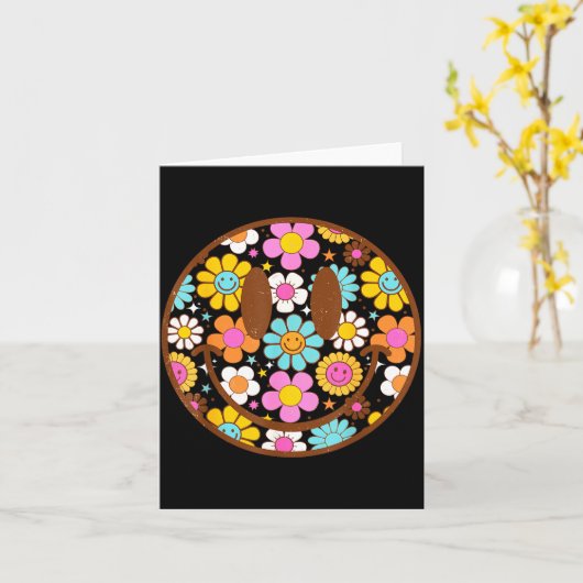 Happy Retro Daisy Smile Face Preppy Aesthetic Men  カード (黄色い花)