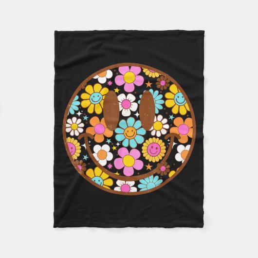 Happy Retro Daisy Smile Face Preppy Aesthetic Men  フリースブランケット (正面)