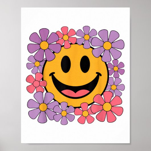 Happy Retro Daisy Smile Face Preppy Aesthetic Men  ポスター (正面)