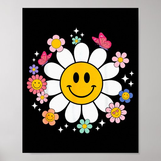 Happy Retro Daisy Smile Face Preppy Aesthetic Men  ポスター (正面)
