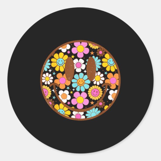 Happy Retro Daisy Smile Face Preppy Aesthetic Men  ラウンドシール (正面)