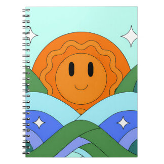 Happy Retro Sun Over Rolling Hills ノートブック