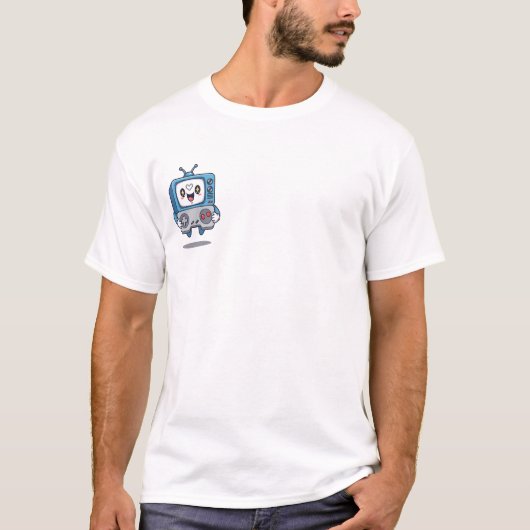 Happy Retro TV Head Character Holding Video Game Tシャツ (正面)