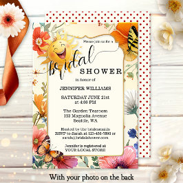 Happy Retro Wildflower Watercolor Bridal Shower 招待状