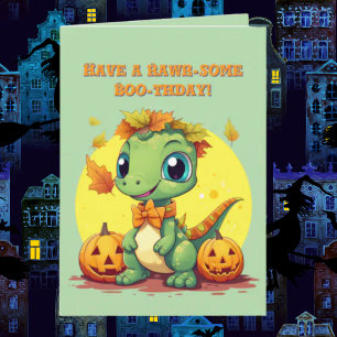 Happy RoarかわいいDinoフォトハロウィンカード カード
