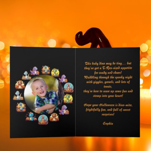 Happy RoarかわいいDinoフォトハロウィンカード カード