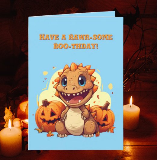 Happy RoarかわいいDinoフォトハロウィンカード カード