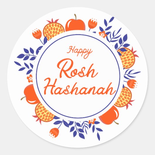 happy rosh hashanah,jewish holiday orange blue ラウンドシール (正面)