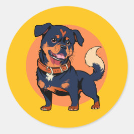 Happy Rottweiler Cartoon ラウンドシール