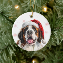 Happy Saint Bernard Dog Christmas Personalized セラミックオーナメント