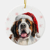 Happy Saint Bernard Dog Christmas Personalized セラミックオーナメント (正面)