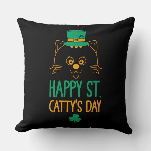 Happy Saint Catty's Day - Cute Cat Leprechaun クッション (正面)