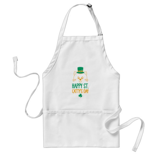 Happy Saint Catty's Day - Cute Cat Leprechaun スタンダードエプロン (正面)