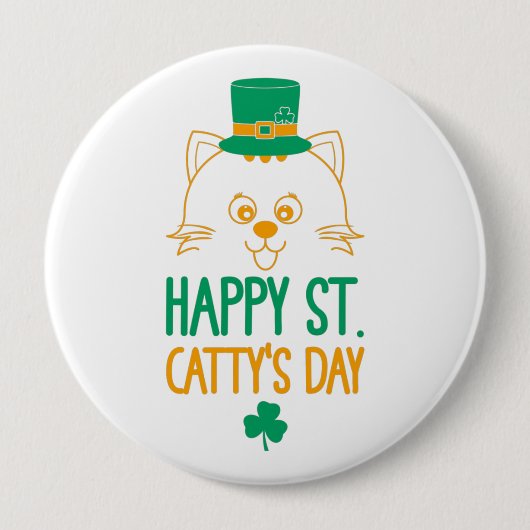 Happy Saint Catty's Day - Cute Cat Leprechaun 缶バッジ (正面)