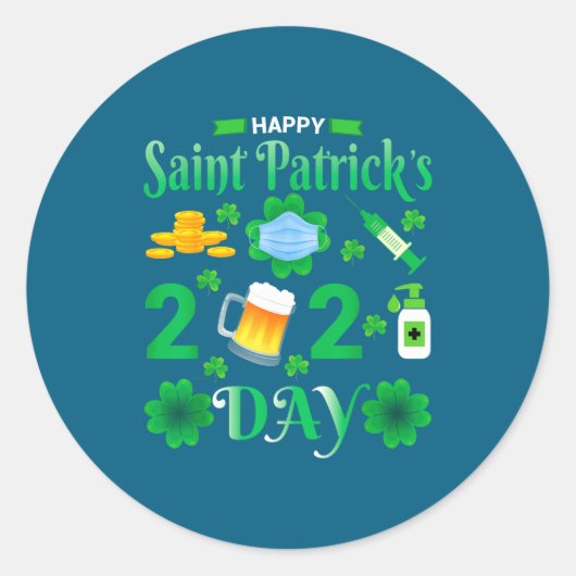 Happy Saint Patrick's Day 2024 Irish Shamrock Face ラウンドシール (正面)