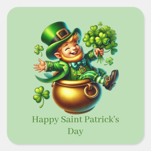 Happy Saint Patrick's Day customizable leprechaun  スクエアシール (正面)