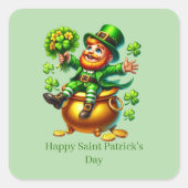 Happy Saint Patrick's Day customizable leprechaun  スクエアシール (正面)