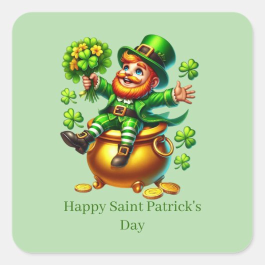 Happy Saint Patrick's Day customizable leprechaun  スクエアシール (正面)