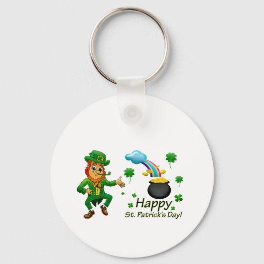 Happy Saint Patrick's Day Leprechaun Rainbow  キーホルダー (正面)