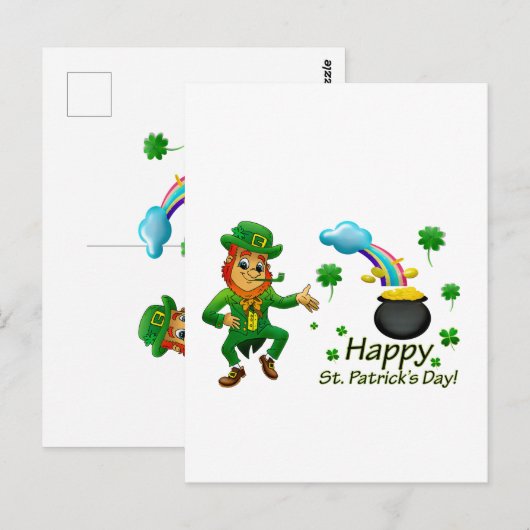 Happy Saint Patrick's Day Leprechaun Rainbow  ポストカード (正面/裏面)
