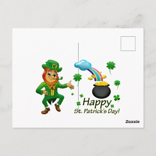 Happy Saint Patrick's Day Leprechaun Rainbow  ポストカード (裏面)